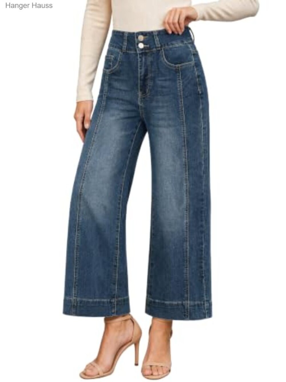 High Waisted Straight Leg Cropped Jeans Stretch Denim Ankle